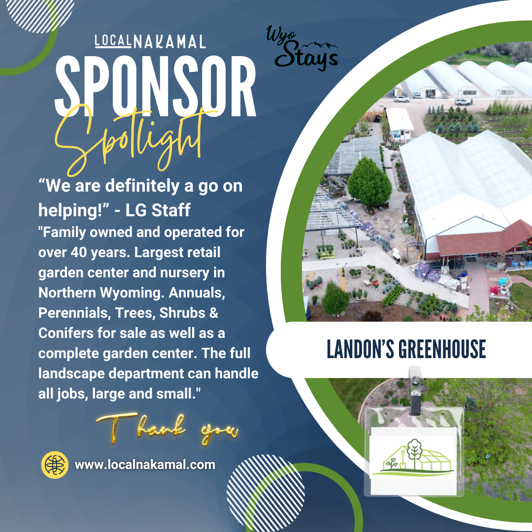 Community members engaging in the donation drive at Landon's Greenhouse's farmers market in Sheridan, surrounded by lush greenery and vibrant plants.